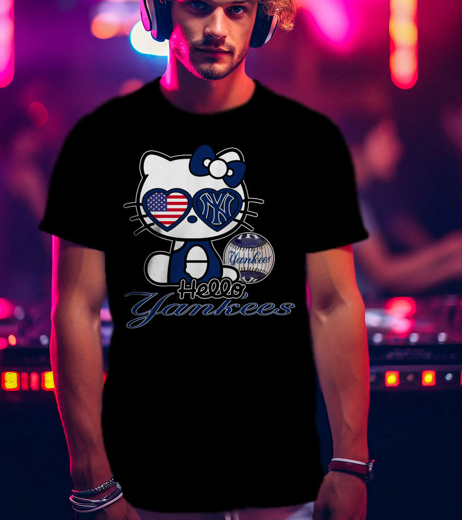 Hello Kitty Yankees American Flag Baseball T-Shirt