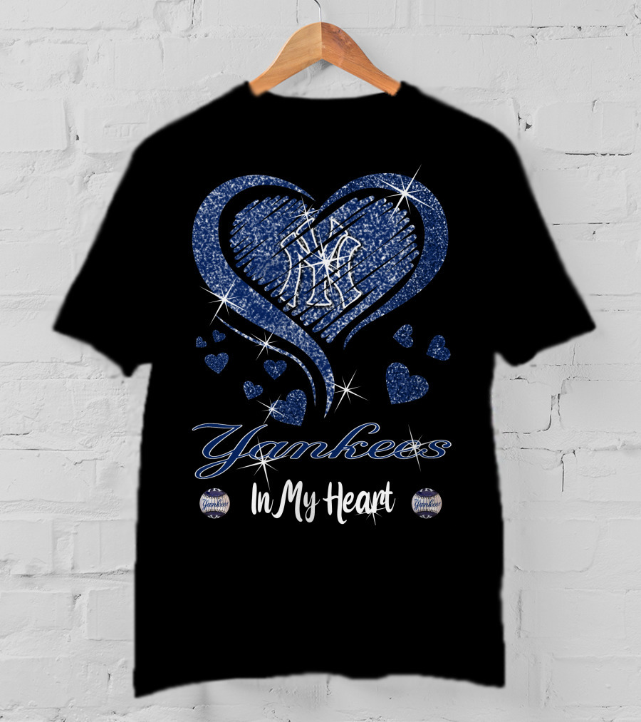 Yankees In My Heart Sparkling Glitter Logo Hearts T-Shirt