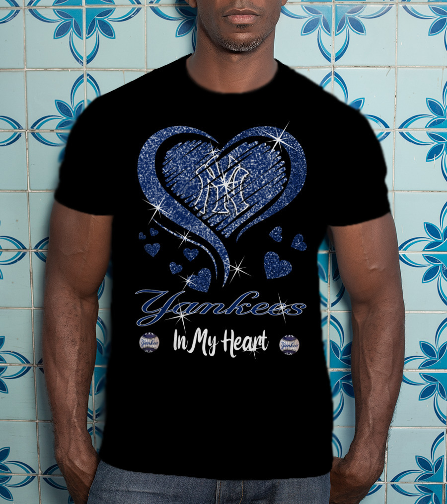 Yankees In My Heart Sparkling Glitter Logo Hearts T-Shirt
