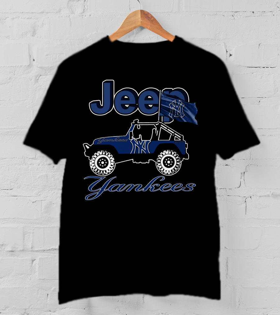 Jeep Yankees New York Yankees Blue Jeep With Yankees Flag T-Shirt