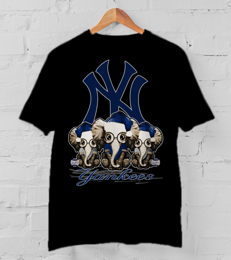 Elephant Xmas New York Yankees Blue Santa Hat Trio T-Shirt