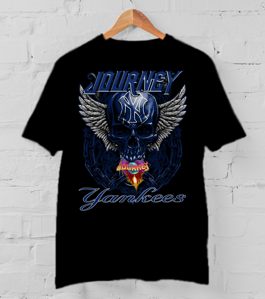 Journey Yankees Skull Winged Ny Symbol Flames T-Shirt