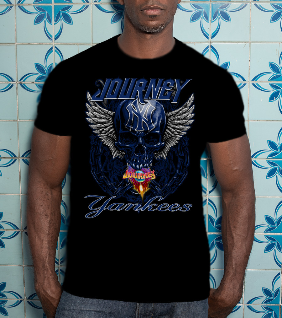 Journey Yankees Skull Winged Ny Symbol Flames T-Shirt