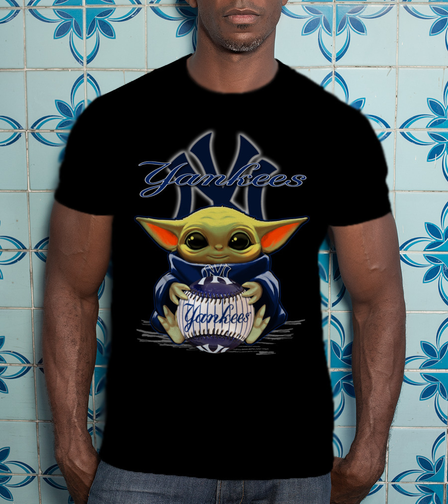 Yankees Baby Yoda Holding New York Yankees Baseball T-Shirt