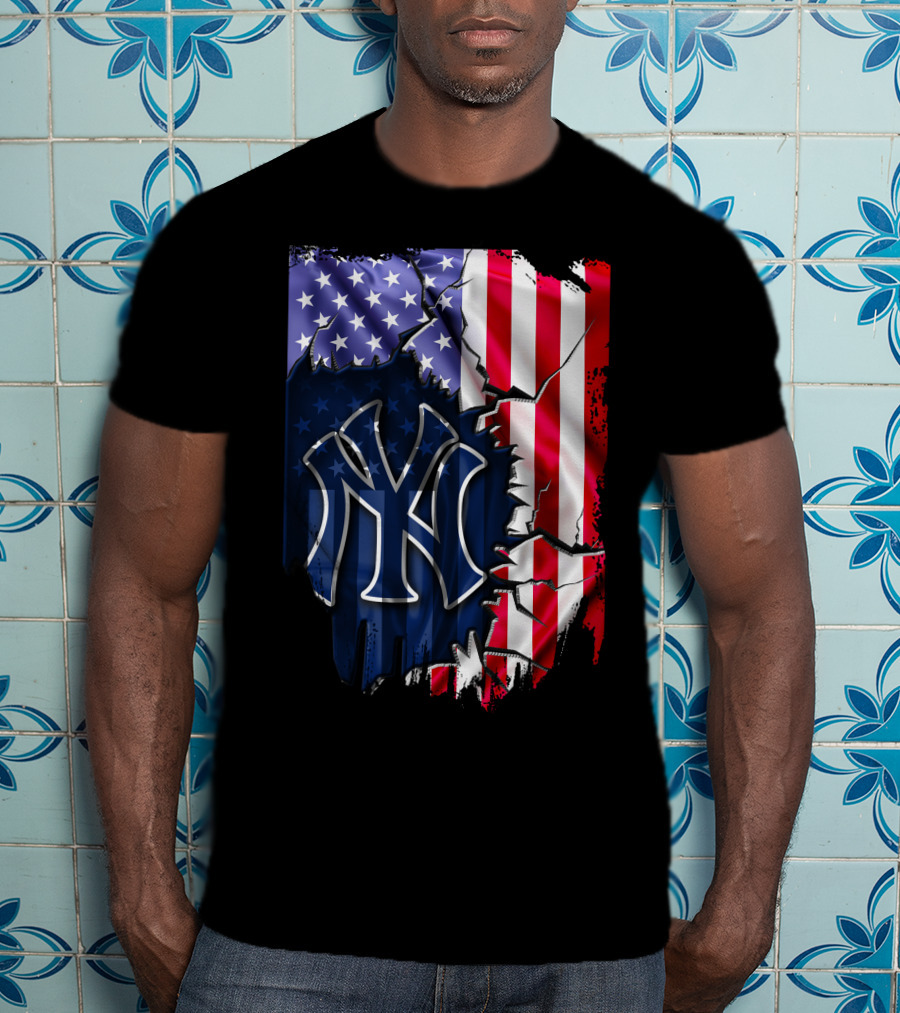 Flag New York Yankees American Pride Rip T-Shirt