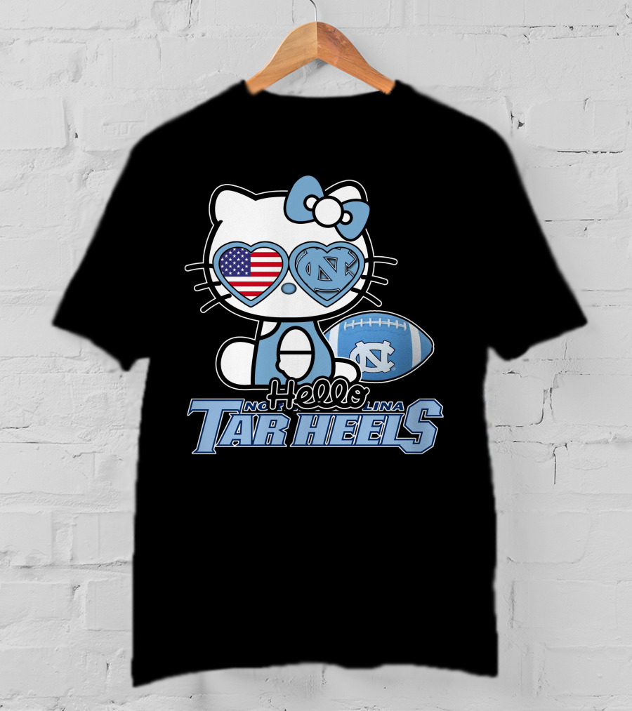 Hello Kitty North Carolina Tar Heels Football American Flag Heart T-Shirt