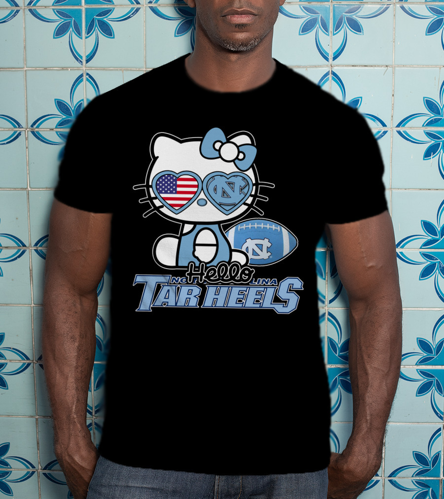 Hello Kitty North Carolina Tar Heels Football American Flag Heart T-Shirt