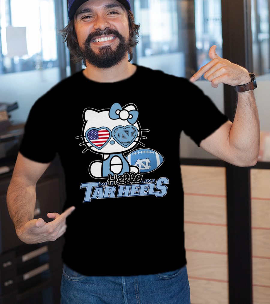 Hello Kitty North Carolina Tar Heels Football American Flag Heart T-Shirt