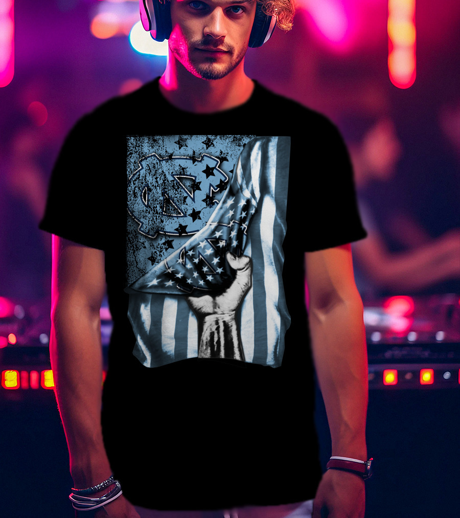 North Carolina UNC Tar Heels American Flag Fist Gesture T-Shirt