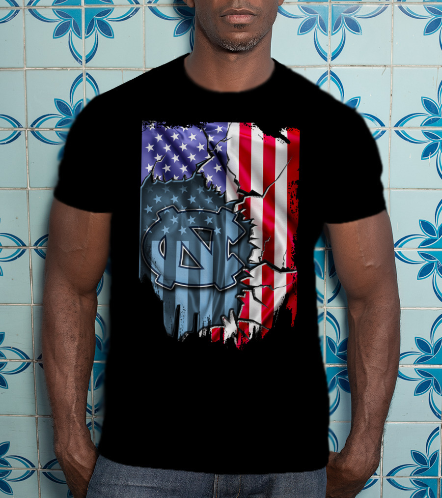 North Carolina Tar Heels American Flag Ripped T-Shirt
