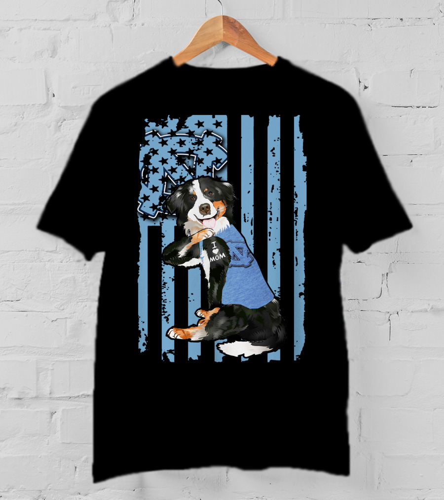 Border Collie I Love Mom North Carolina Tar Heels Flag T-Shirt