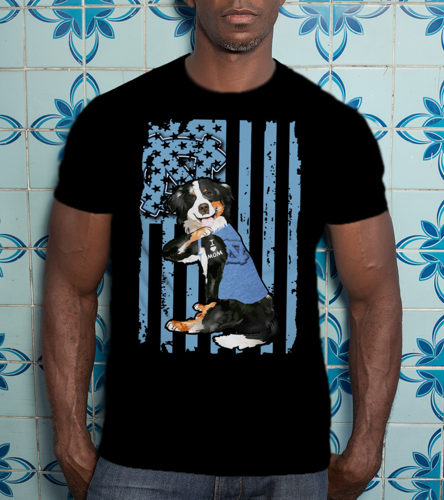 Border Collie I Love Mom North Carolina Tar Heels Flag T-Shirt
