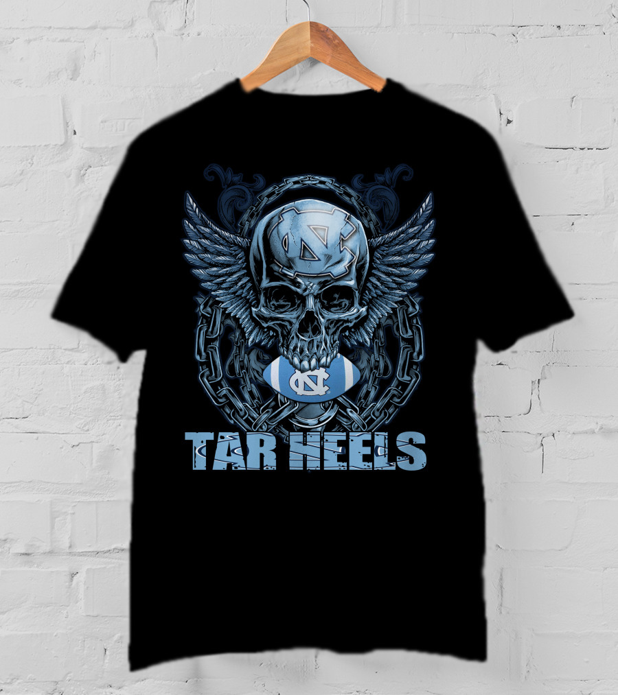 Tar Heels Skull Wings North Carolina Football T-Shirt