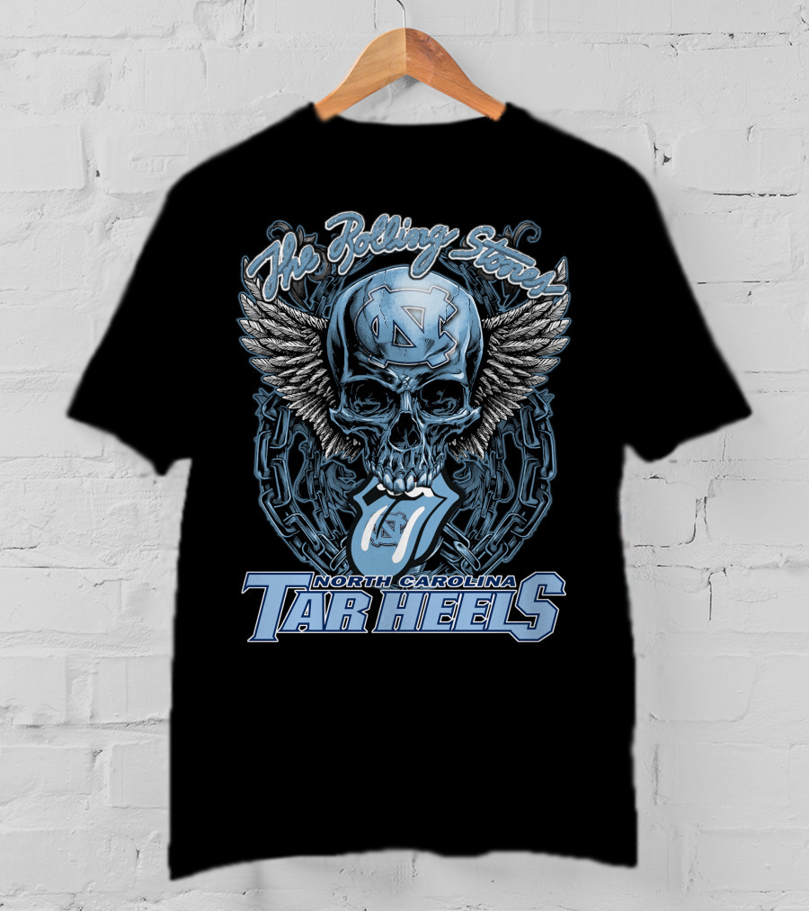 The Rolling Stones North Carolina Tar Heels Skull With Wings And Chain T-Shirt