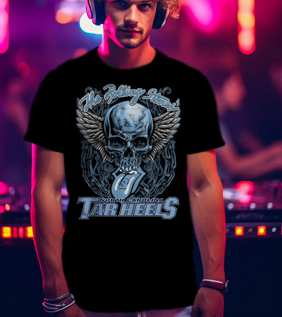 The Rolling Stones North Carolina Tar Heels Skull With Wings And Chain T-Shirt