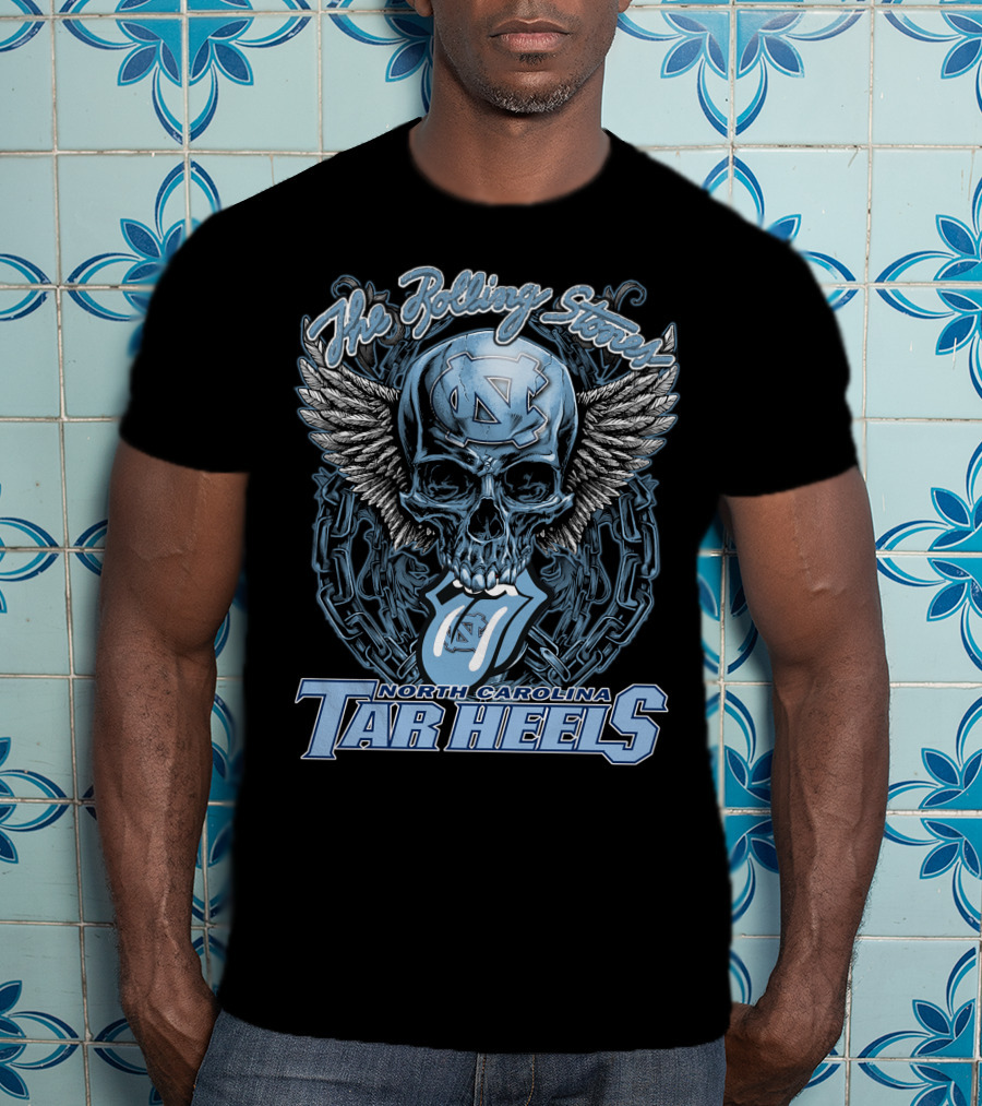 The Rolling Stones North Carolina Tar Heels Skull With Wings And Chain T-Shirt