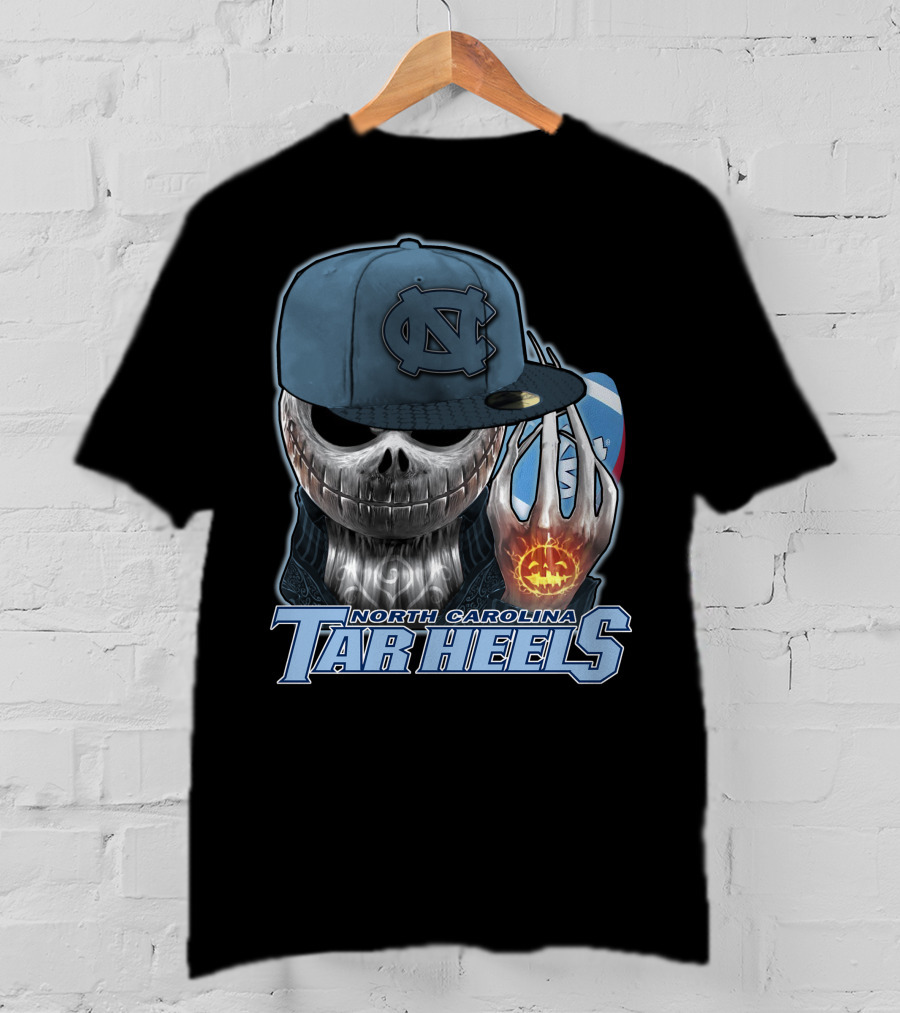 North Carolina Tar Heels Jack Skellington Skull Halloween Fan T-Shirt