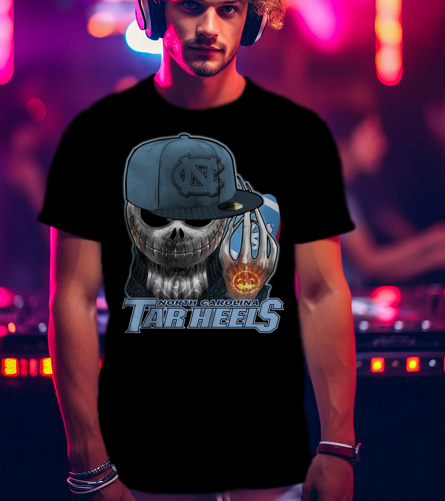 North Carolina Tar Heels Jack Skellington Skull Halloween Fan T-Shirt