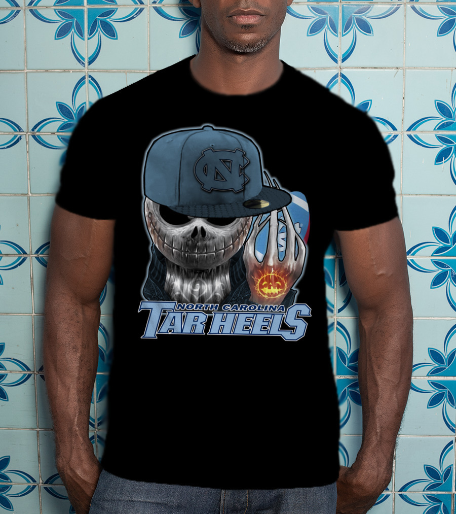 North Carolina Tar Heels Jack Skellington Skull Halloween Fan T-Shirt