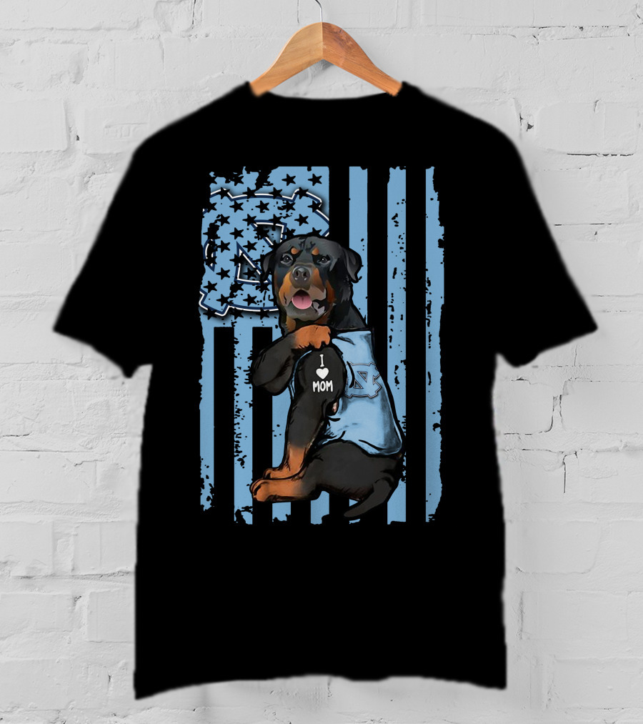 Rottweiler I Love Mom North Carolina Tar Heels Stripes Star T-Shirt