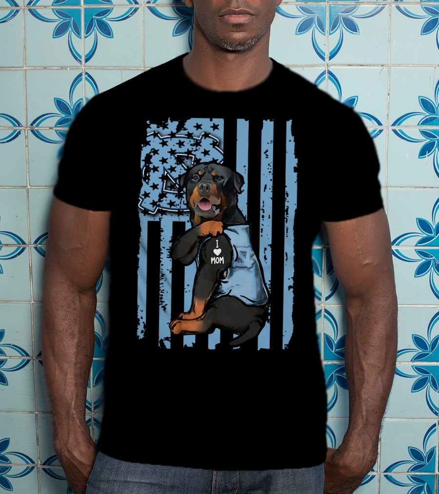 Rottweiler I Love Mom North Carolina Tar Heels Stripes Star T-Shirt