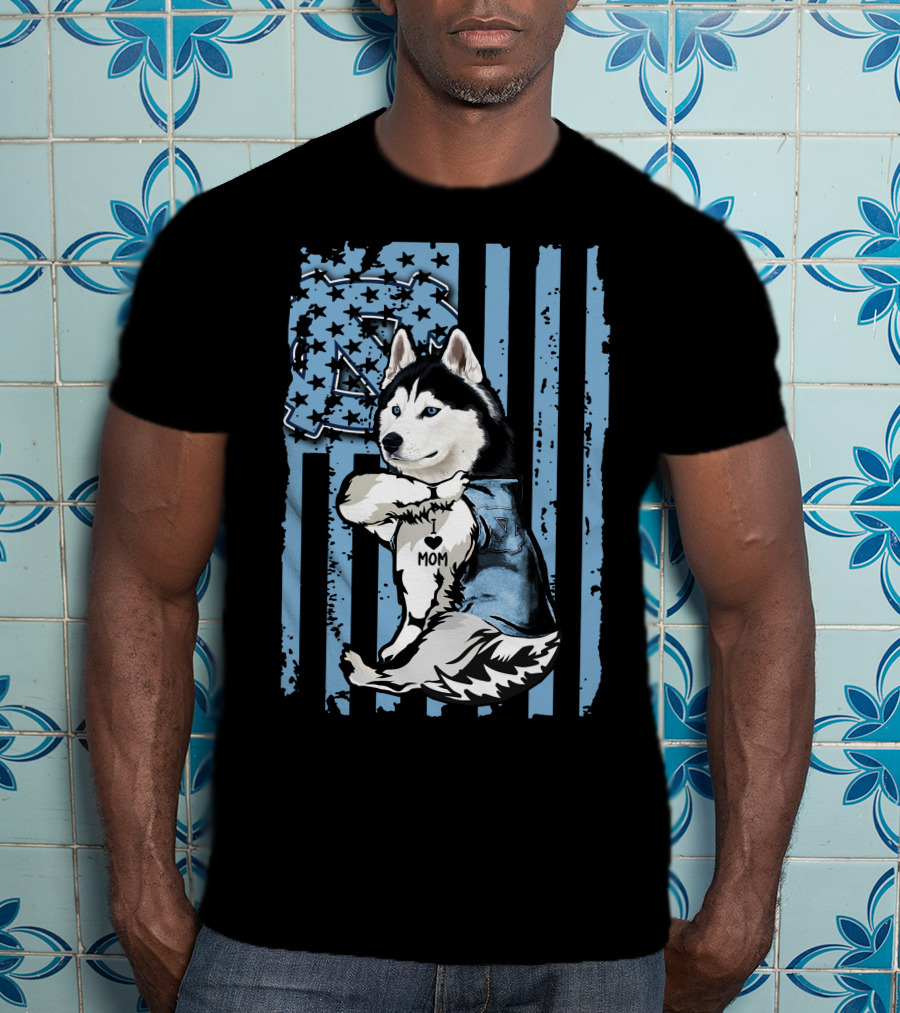 Siberian Husky UNC Tar Heels Mom Stripes T-Shirt