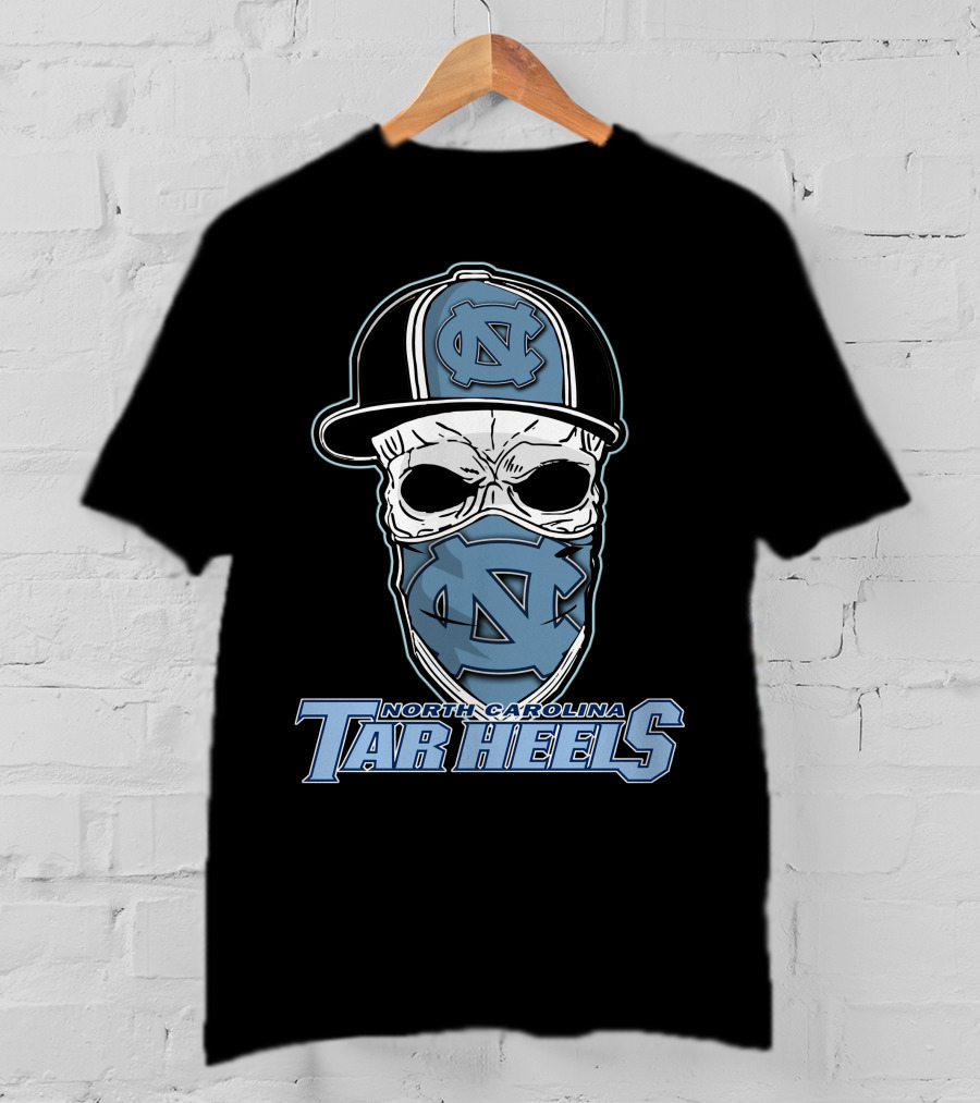 North Carolina Tar Heels Skull Hat T-Shirt