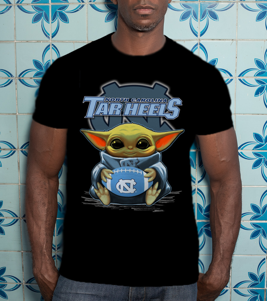 North Carolina Tar Heels Baby Yoda Football T-Shirt