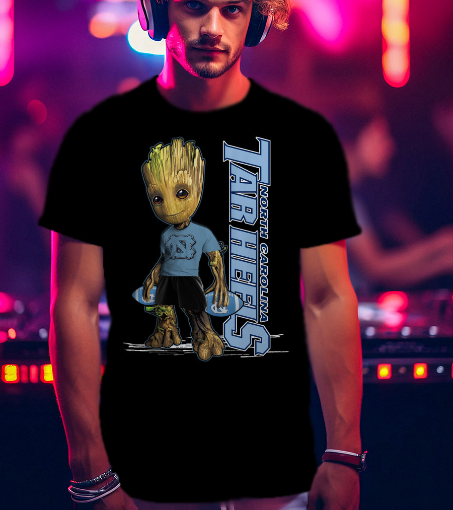Groot North Carolina Tar Heels Basketball Fan With UNC T-Shirt