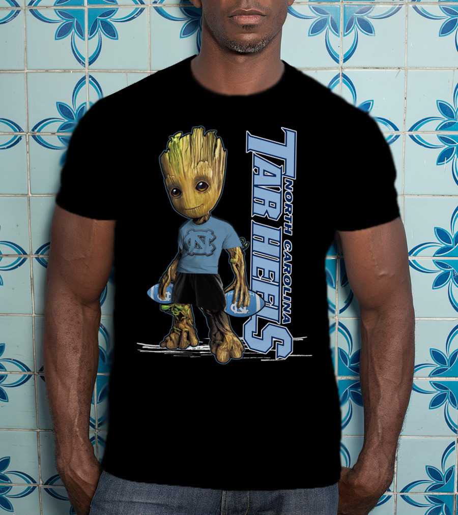 Groot North Carolina Tar Heels Basketball Fan With UNC T-Shirt