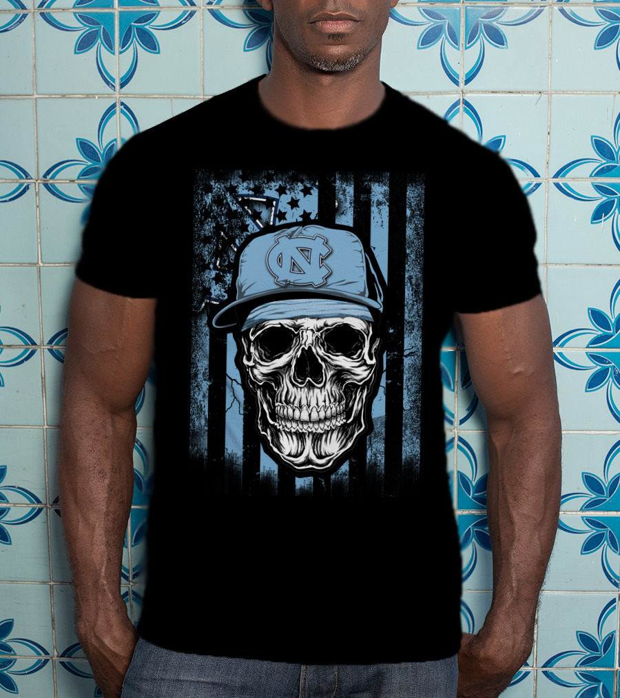 Skull Wearing North Carolina Tar Heels Cap T-Shirt