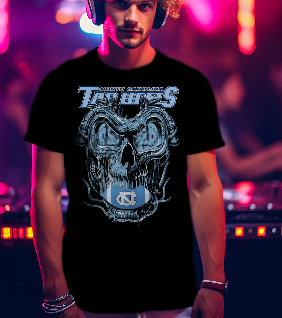 Dragonskull North Carolina Tar Heels Skull Football T-Shirt