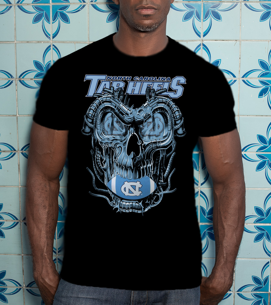 Dragonskull North Carolina Tar Heels Skull Football T-Shirt