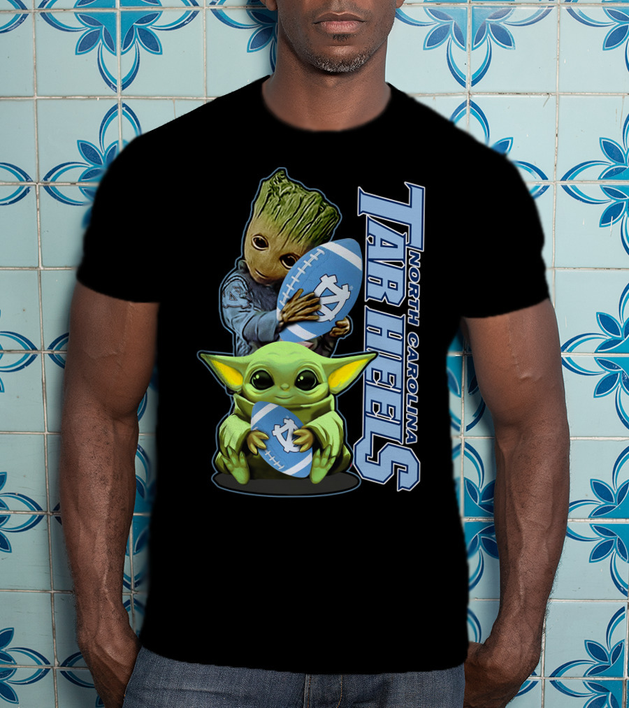 Grzd Baby Alien Groot Holding North Carolina Tar Heels Football T-Shirt