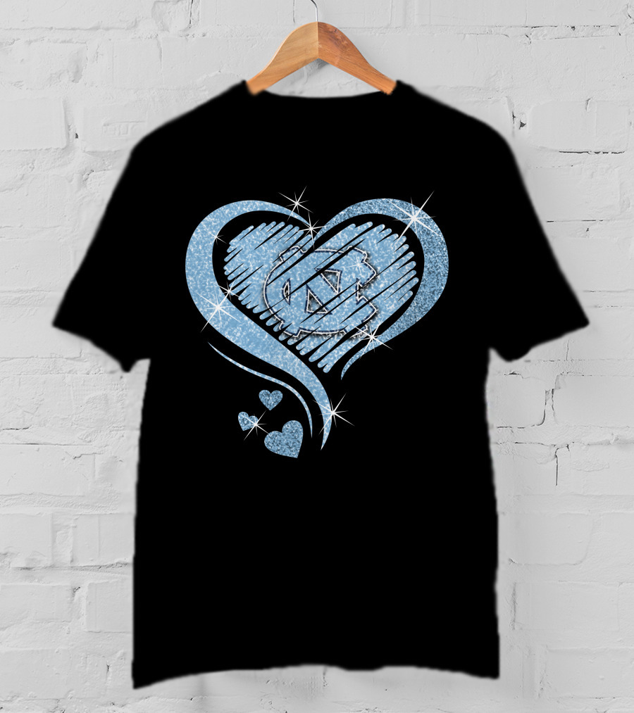 Heart Diamond UNC Tar Heels Logo Sparkle T-Shirt