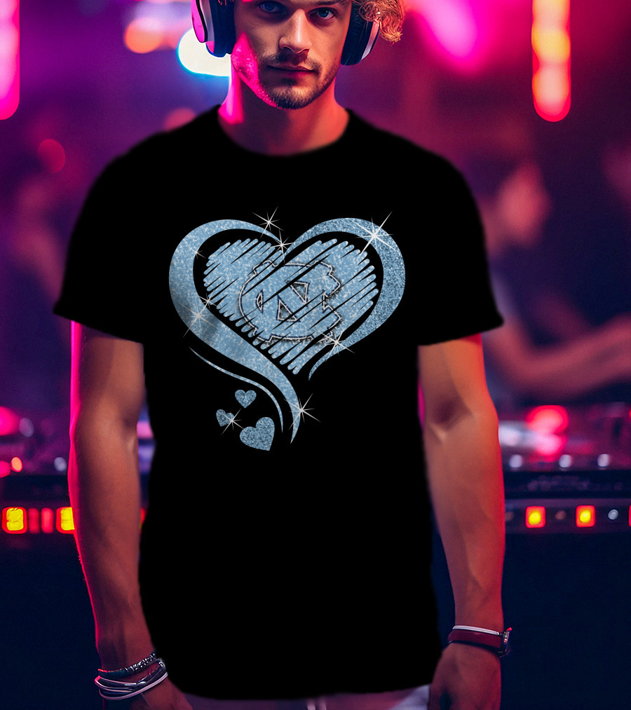 Heart Diamond UNC Tar Heels Logo Sparkle T-Shirt