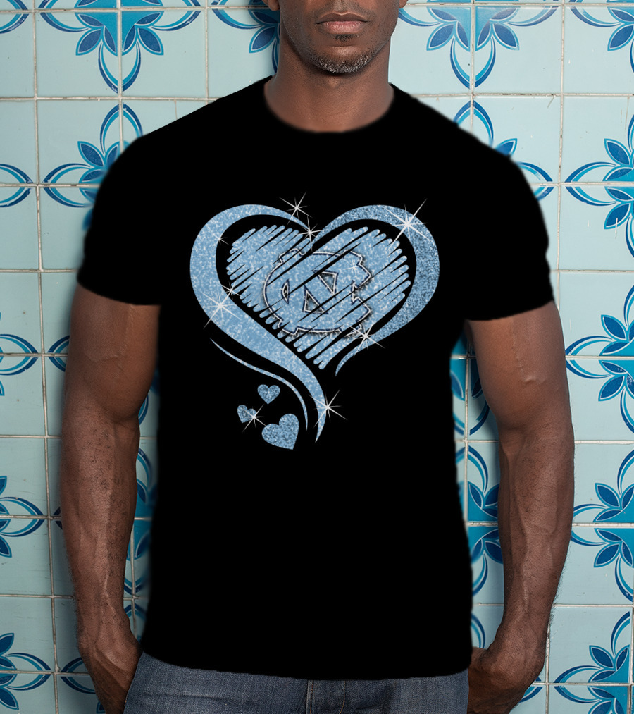 Heart Diamond UNC Tar Heels Logo Sparkle T-Shirt