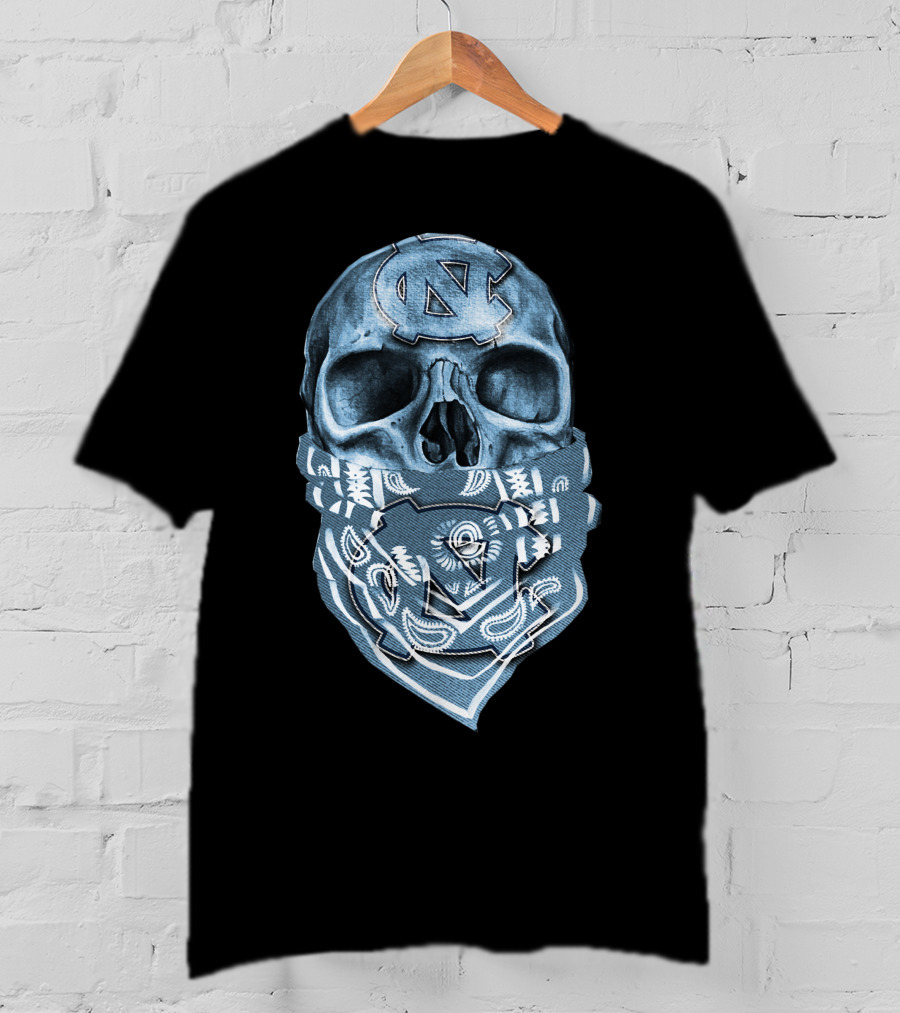 North Carolina Tar Heels Skull Bandana T-Shirt