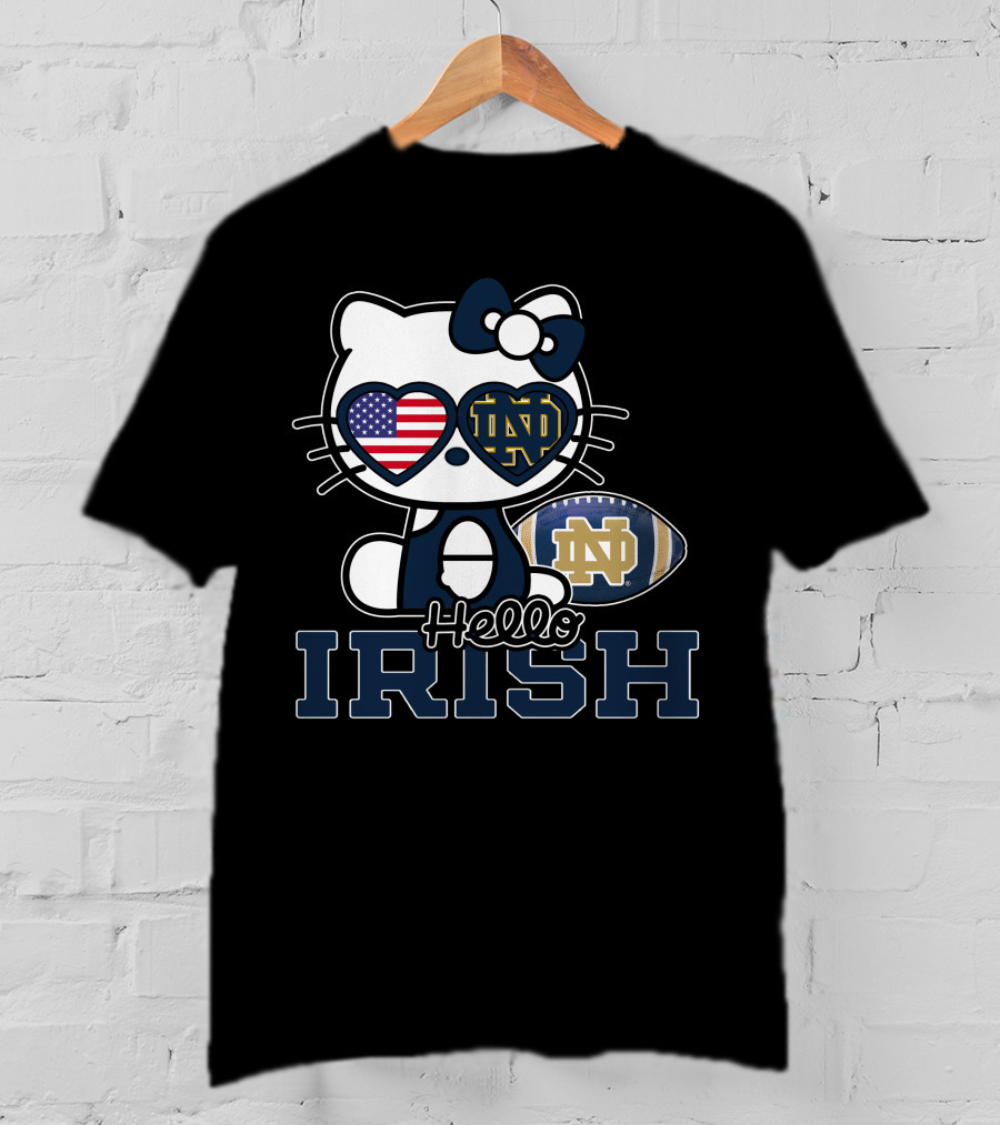 Hello Kitty Notre Dame Fighting Irish Football USA Flag T-Shirt