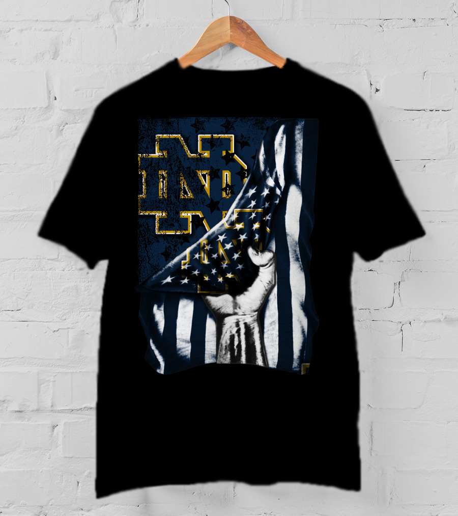 Notre Dame Fighting Irish ND Logo With American Flag Background T-Shirt