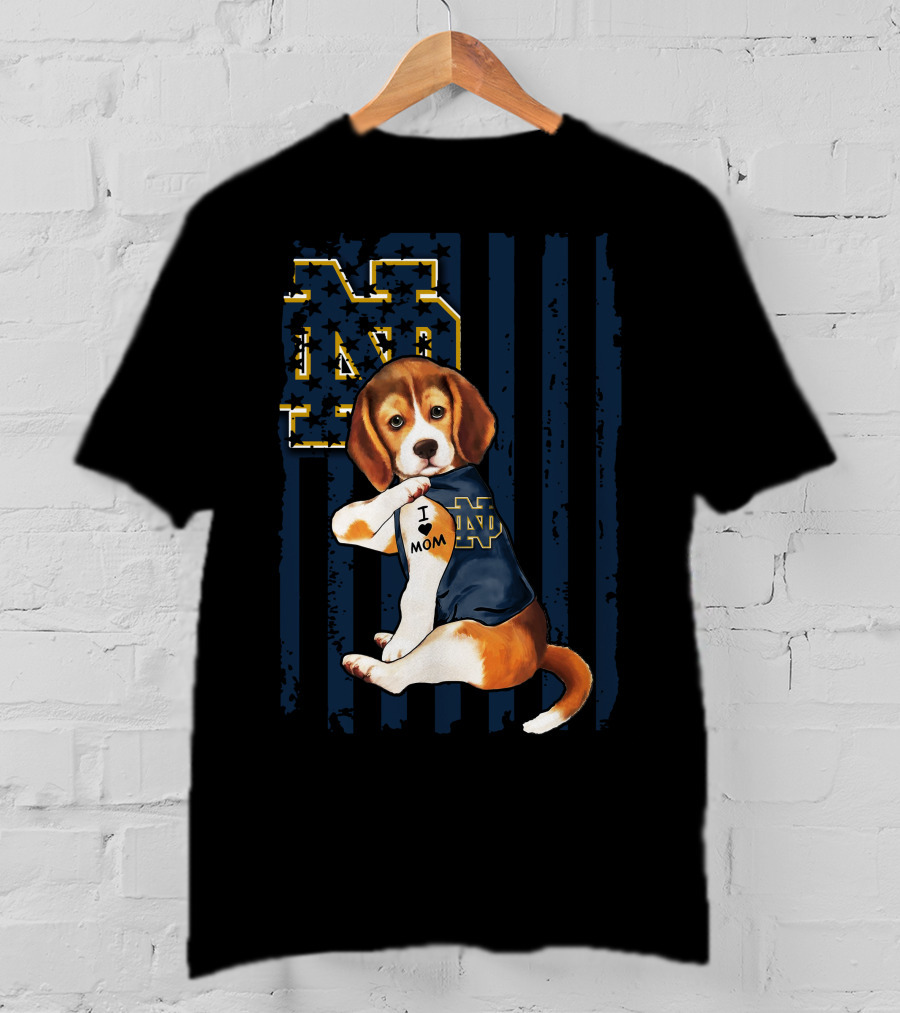 Beagle I Love Mom Notre Dame ND Irish T-Shirt