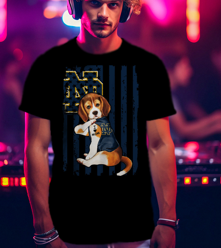 Beagle I Love Mom Notre Dame ND Irish T-Shirt