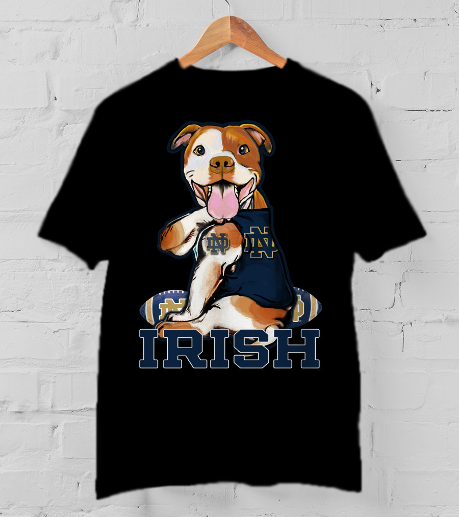 Notre Dame Fighting Irish Pittbull With Football And ND T-Shirt