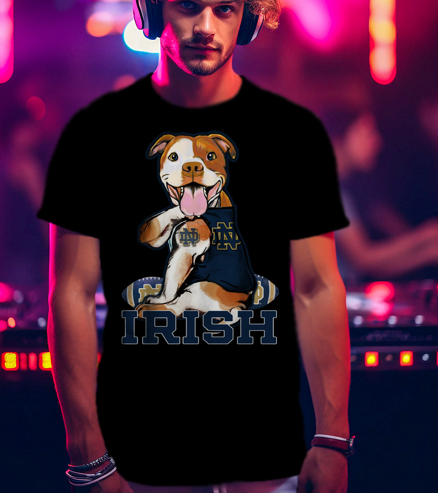 Notre Dame Fighting Irish Pittbull With Football And ND T-Shirt