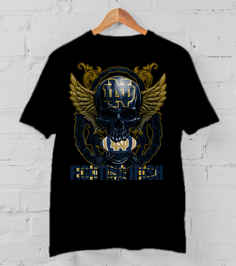 ND Skull Wings Chain Football Fighting Irish T-Shirt