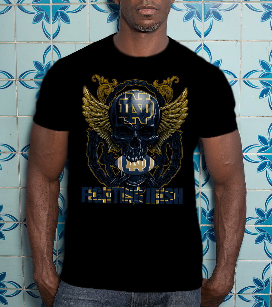 ND Skull Wings Chain Football Fighting Irish T-Shirt