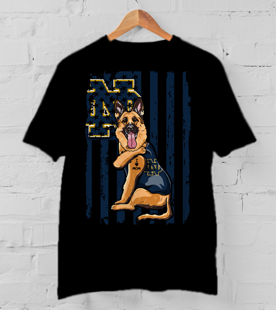 German Shepherd Notre Dame Fighting Irish I Love Mom Tattoo T-Shirt