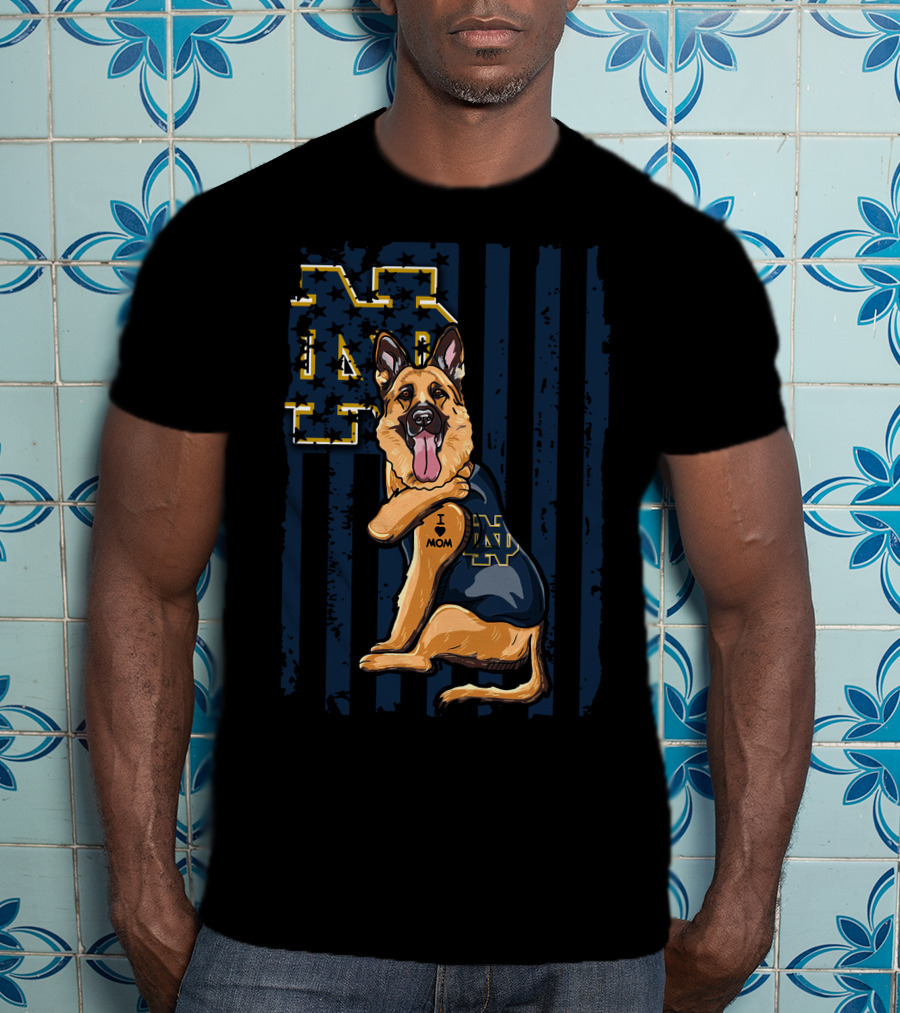 German Shepherd Notre Dame Fighting Irish I Love Mom Tattoo T-Shirt