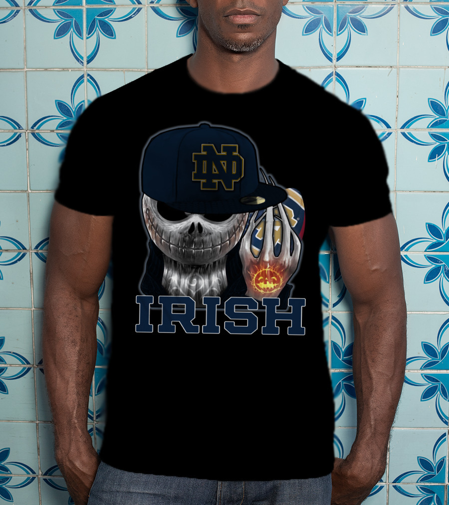 Notre Dame ND Irish Jackskull Pumpkin Football T-Shirt