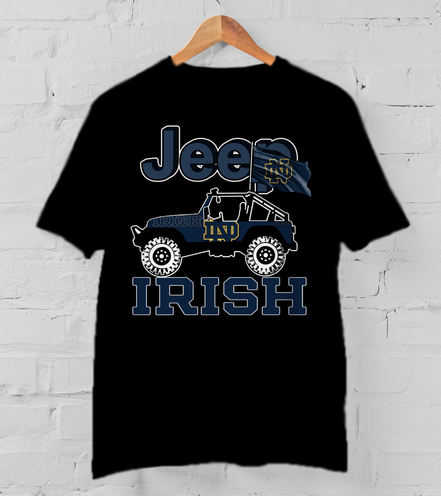 Jeep Notre Dame Fighting Irish ND Jeep With Flag T-Shirt